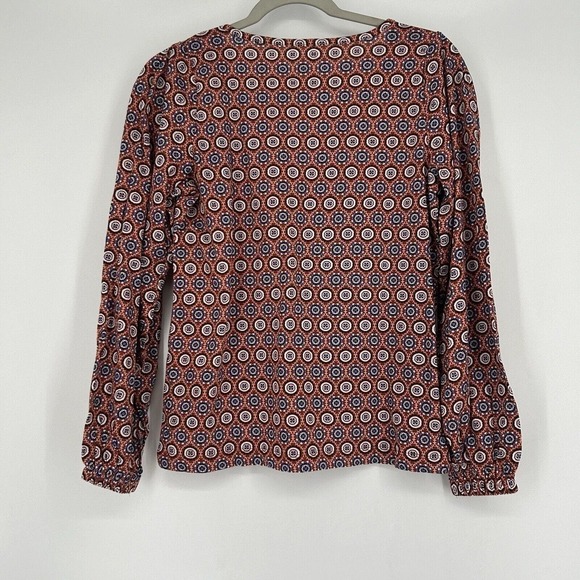 NEW LOFT Medallion Pleated V Neck Long Balloon Sleeve Tee Shirt Orange Size S - Picture 5 of 11